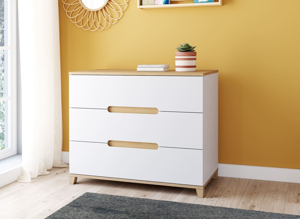 Commode 3 tiroirs Blanc et Chêne - Maisons du Monde