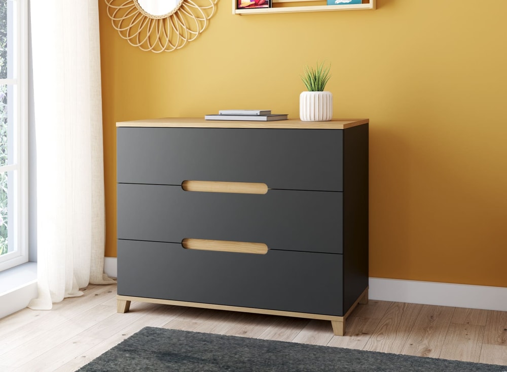Commode 3 tiroirs Ardoise et Chêne - Maisons du Monde