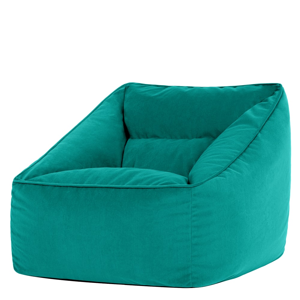 Pouf poire fauteuil velours bleu canard