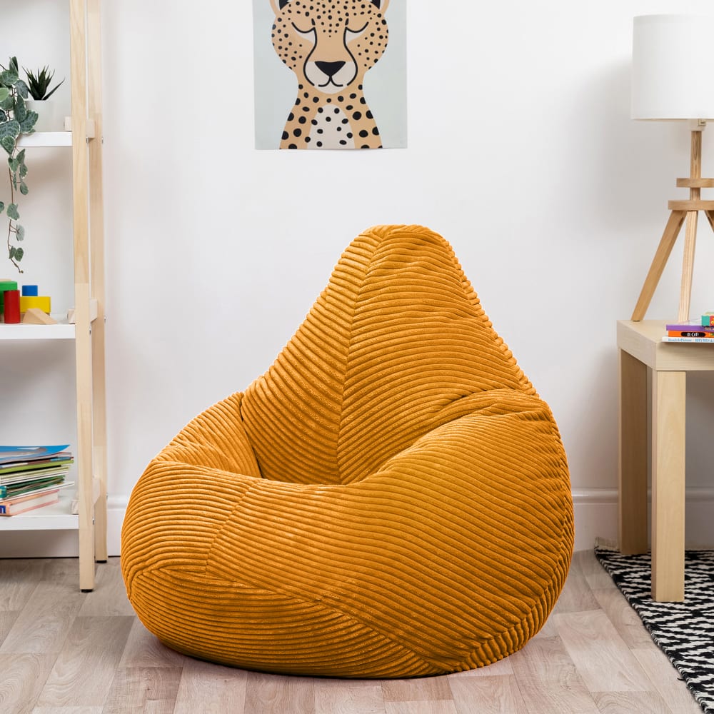 Pouf poire enfant à dossier haut velours côtelé jaune ocre (Icon) - Image 1
