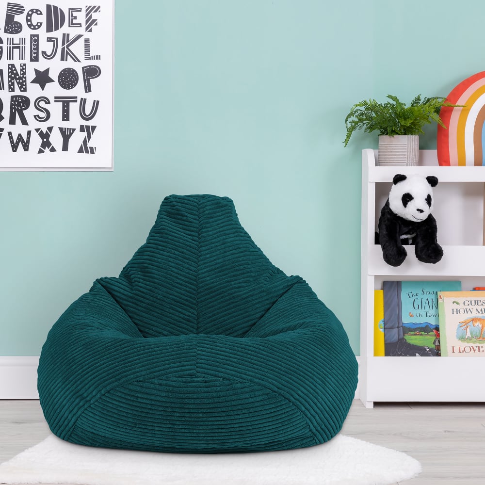 Pouf poire enfant à dossier haut velours côtelé bleu canard (Icon) - Image 1