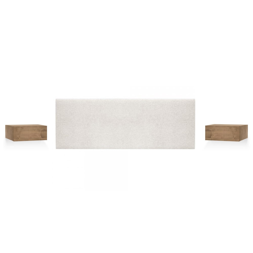 Pack cabecero tapizado liso + 2 mesitas de madera beige 160x60cm