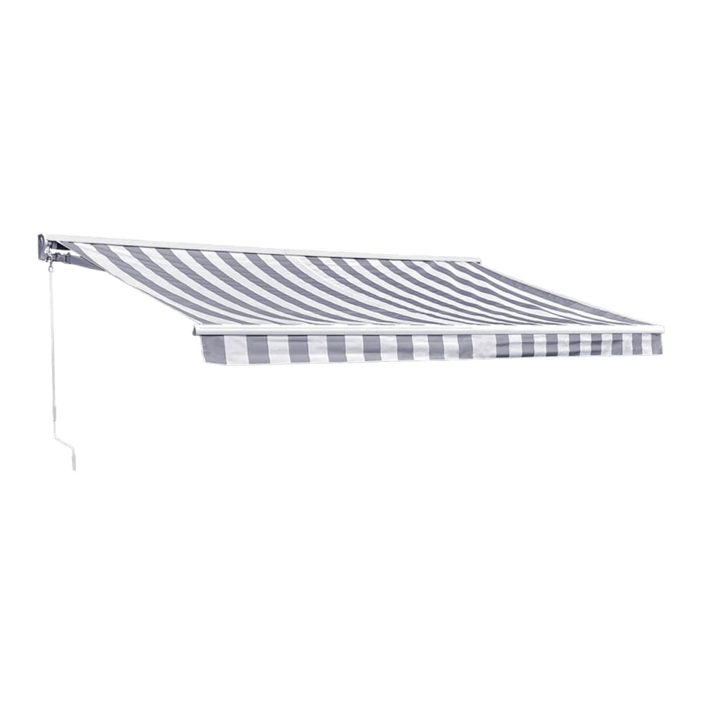 Store banne 3,95 × 3m avec semi-coffre toile rayée blanche/grise