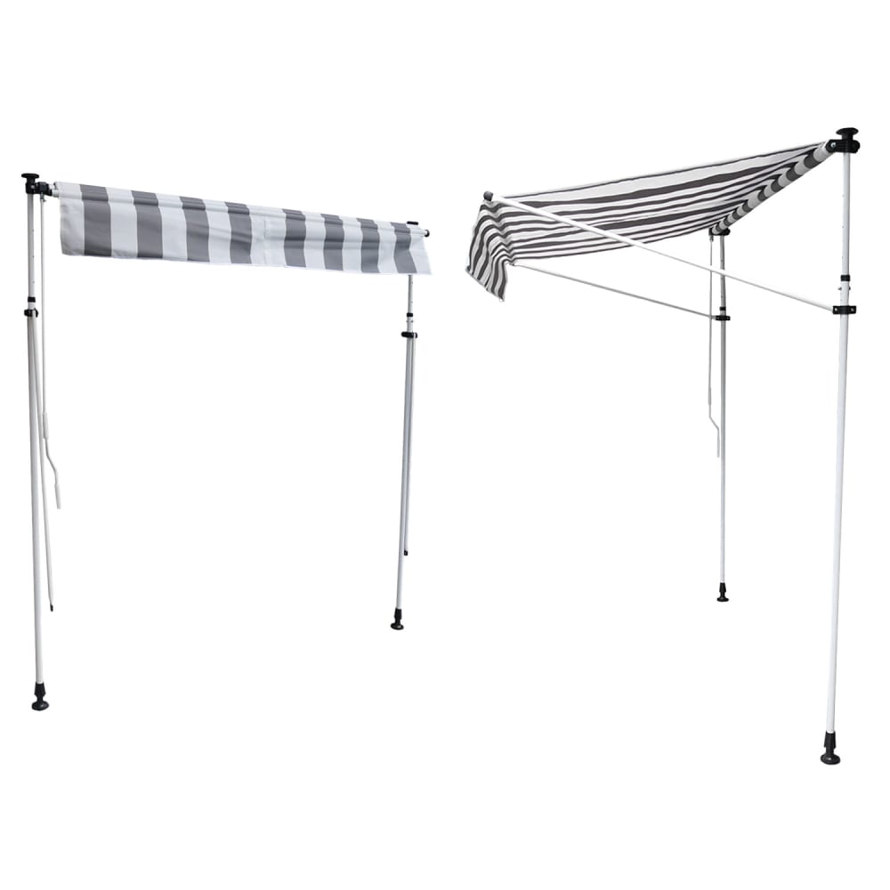 Store banne pour balcon 2 × 1,2m toile rayée blanche/grise