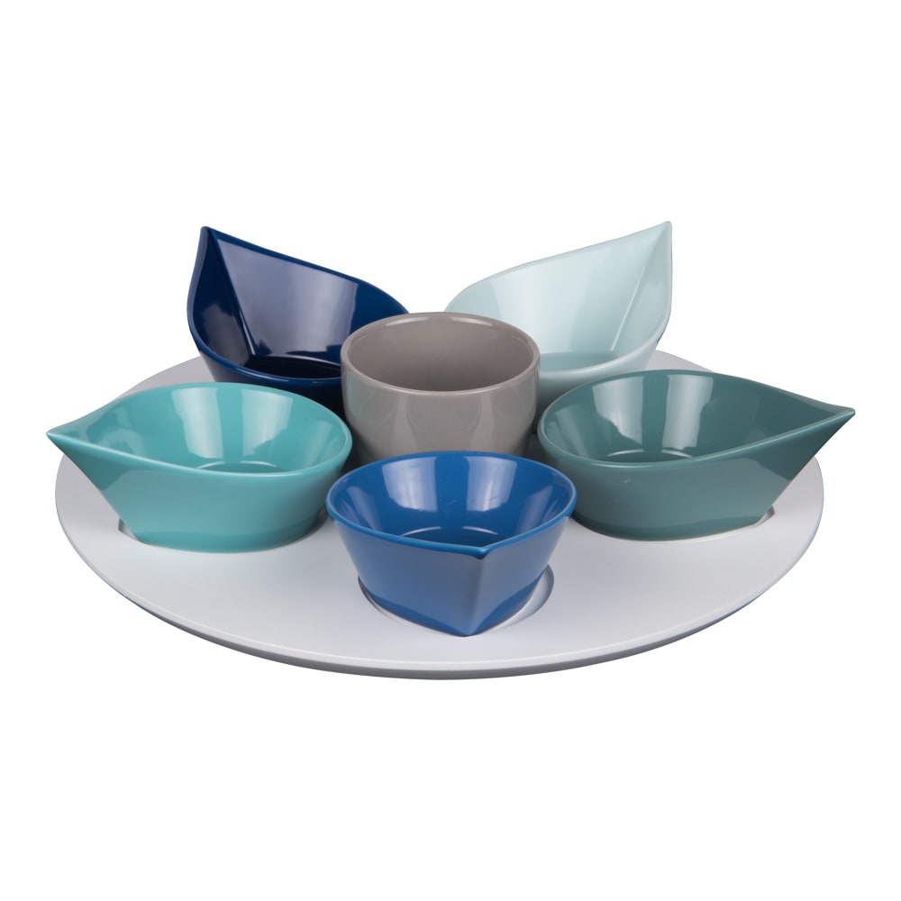 Service apéritif 7 pièces océan 34 cm bleu en céramique