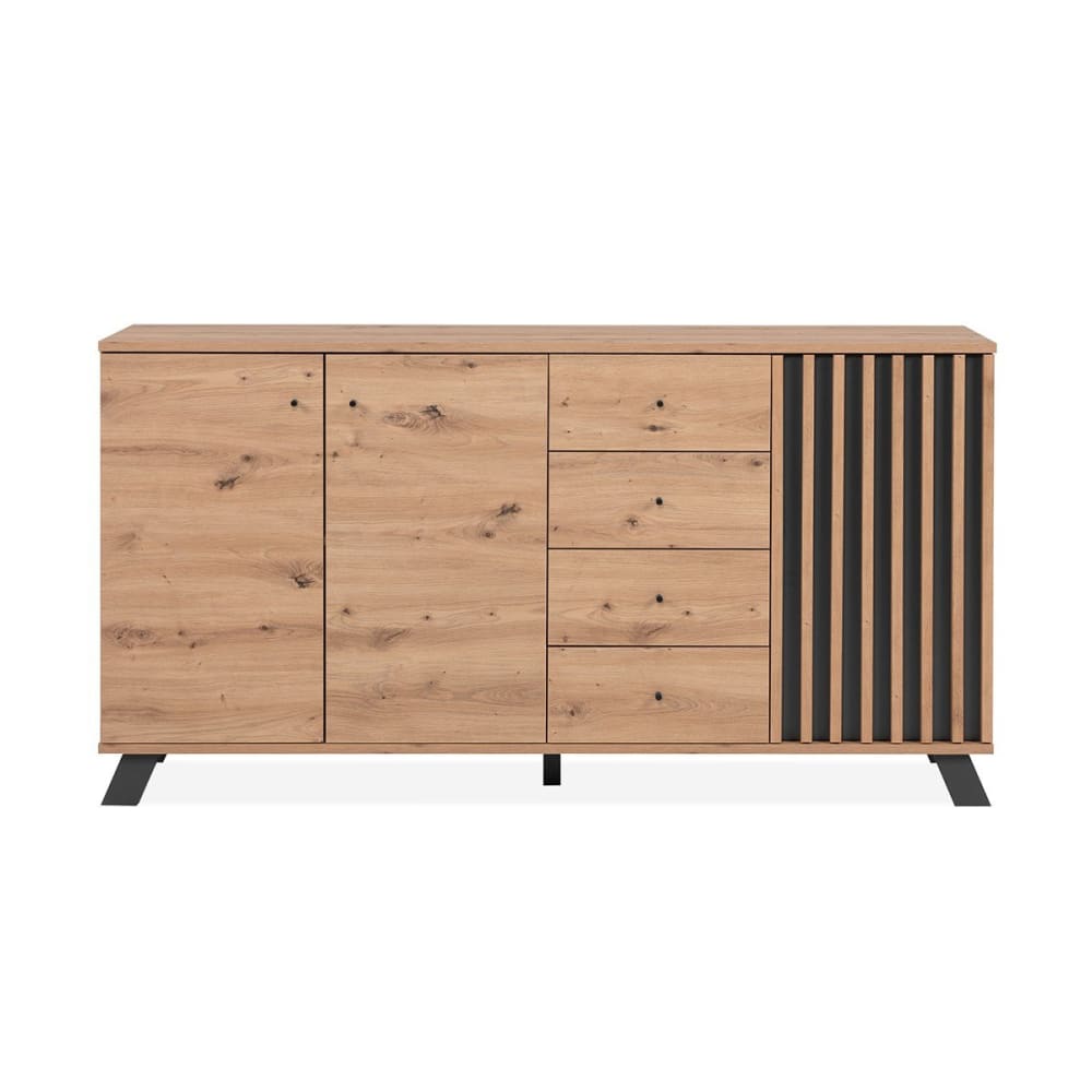 Calicosy Anrichte mit 3 Türen und 4 Schubladen, Eichenholzoptik L160 cm style modern Beige Spanplatte