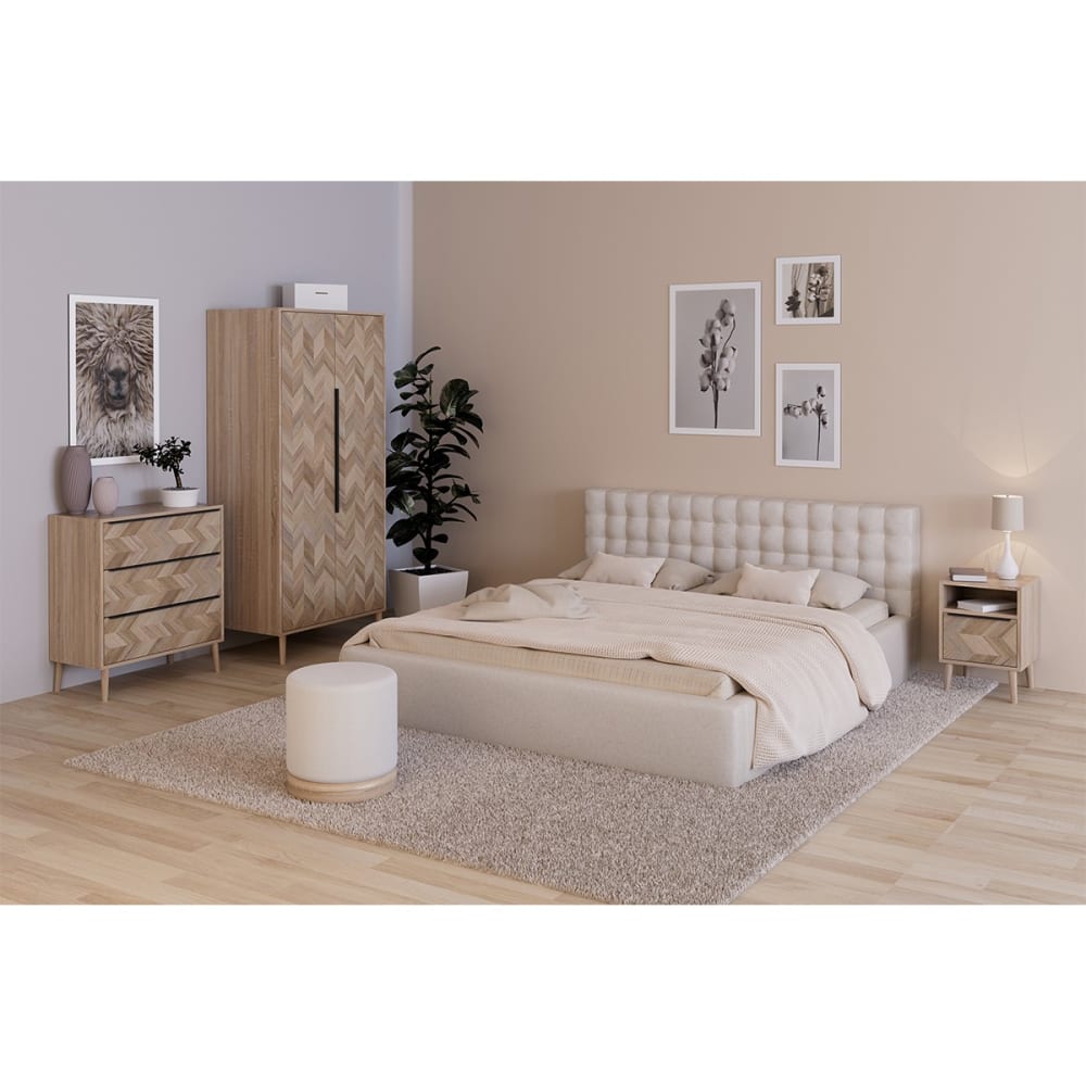 Commode 3 tiroirs effet bois et chevron - l80 x h87 cm - Maisons du Monde