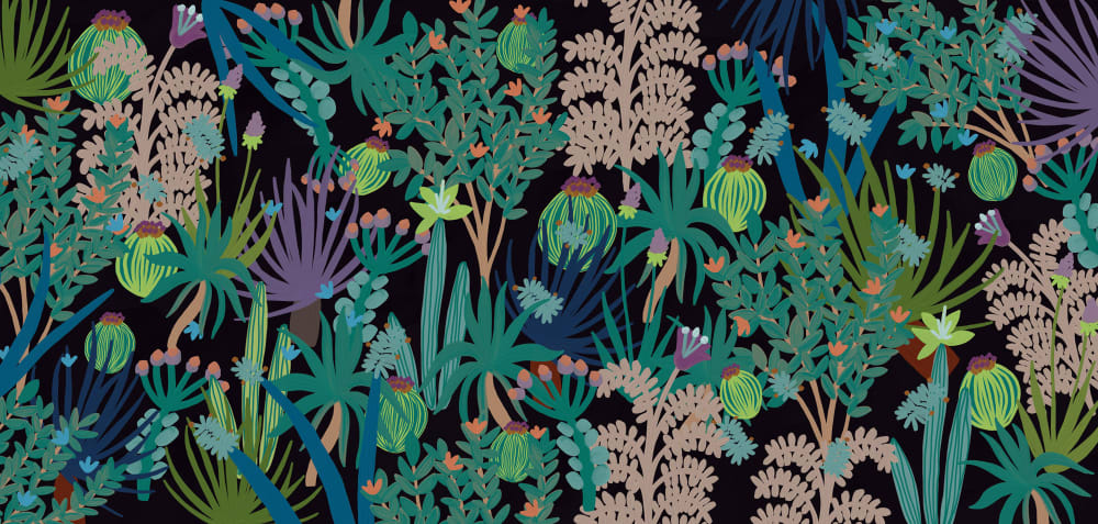 Papel pintado panoramico de vegetación de cactus, negro 450 - Maisons du Monde