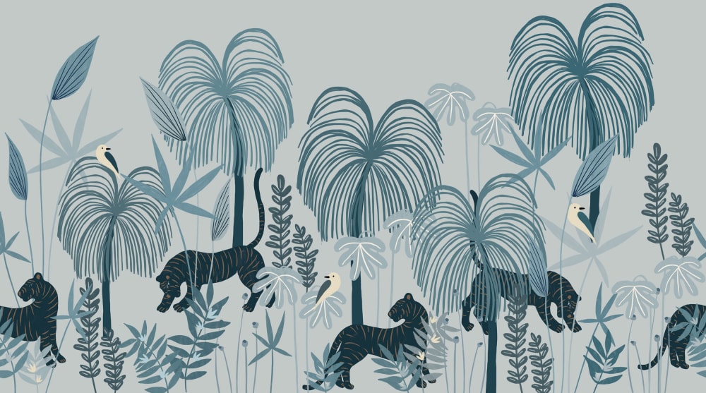 Papel pintado panorámico sauvages clair, azul 150 x 250cm - Maisons du Monde