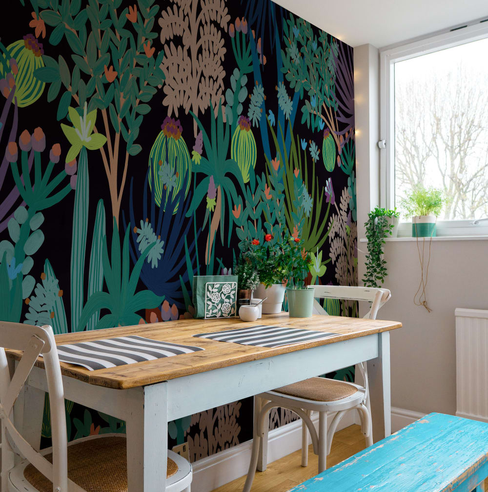 Carta da parati panoramica paesaggio di cactus, nero 225 x 2 - Modello Contemporaneo - Öko-Tex Zertifikat - Carta