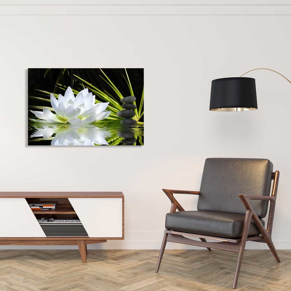 Tableau fleur de lotus et galets toile imprimée 120x80 cm