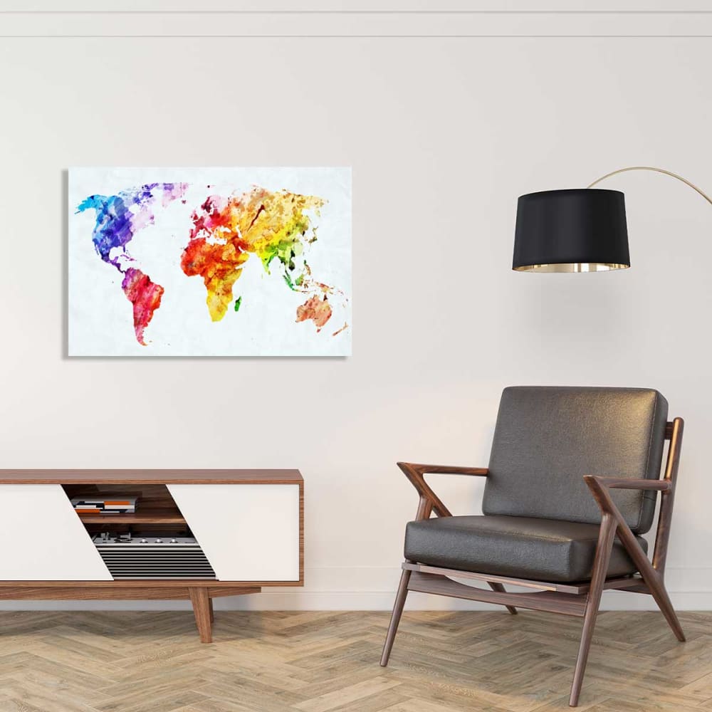 Tableau carte du monde multicolore toile imprimée 120x80 cm