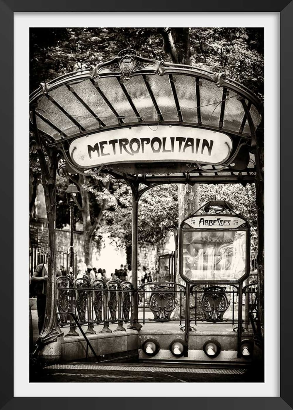 Affiche Paris metro abbesses par hugonnard avec cadre noir 40x60 cm