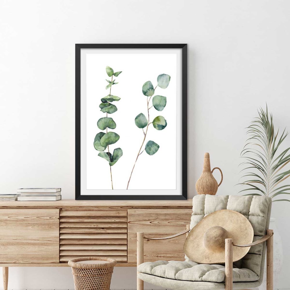 Cartel de naturaleza de hoja de eucalipto. Con marco negro 30x45cm - Maisons du Monde