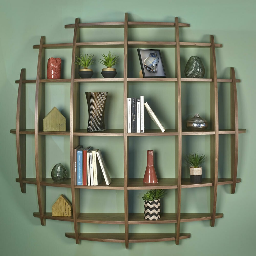 Etagère murale Demi lune effet bois plaquage noyer