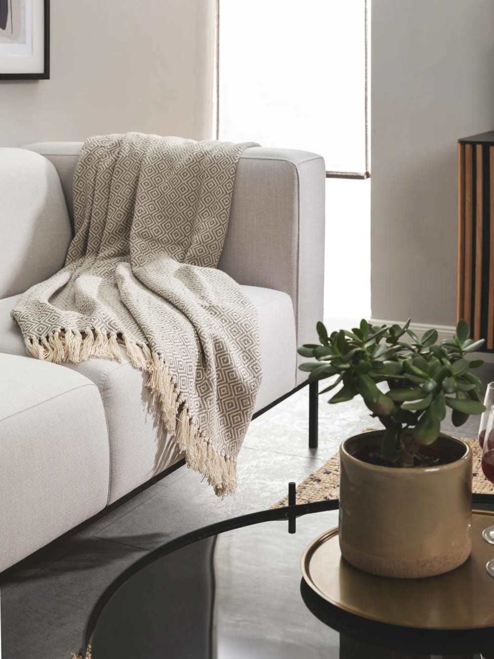 Plaid in cotone grigio 125x150 - Benuta