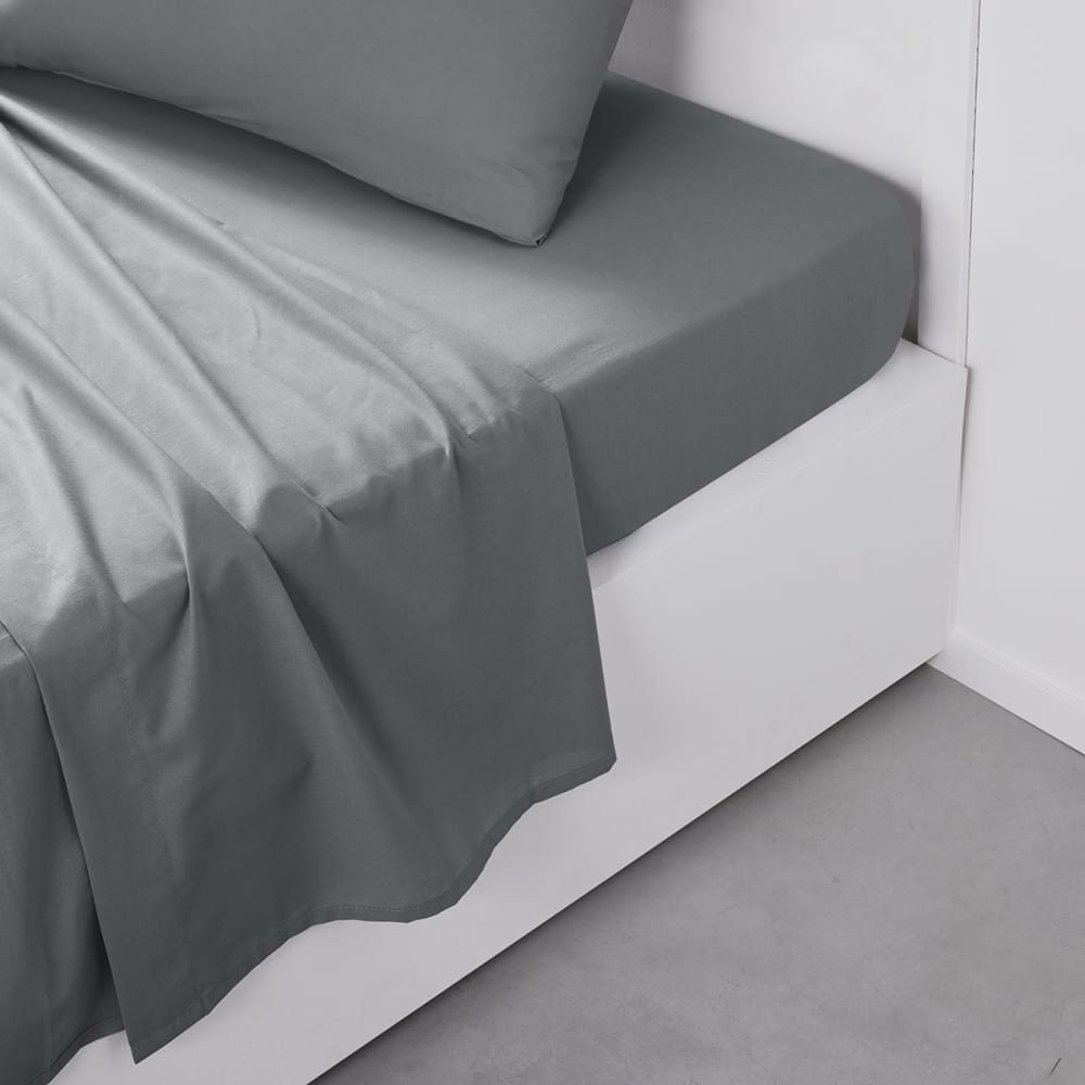 Drap plat pour lit 2 personnes uni  240x300 cm Gris
