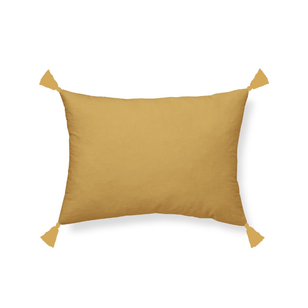 Coussin déhoussable à pompons uni gaze de coton 30x50 cm jaune — vue 4