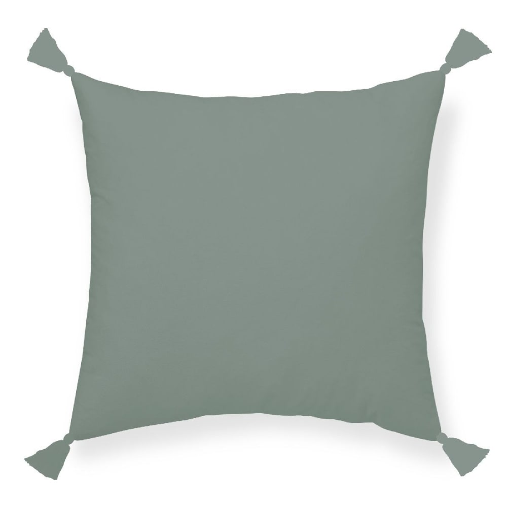 Coussin déhoussable à pompons uni gaze de coton  30x50 cm Vert