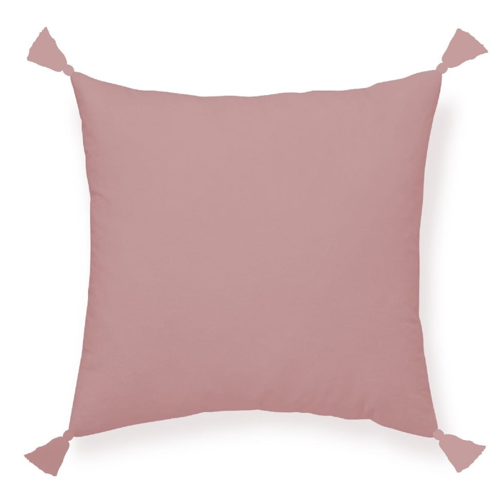 Coussin déhoussable à pompons uni gaze de coton  40x40 cm Rose