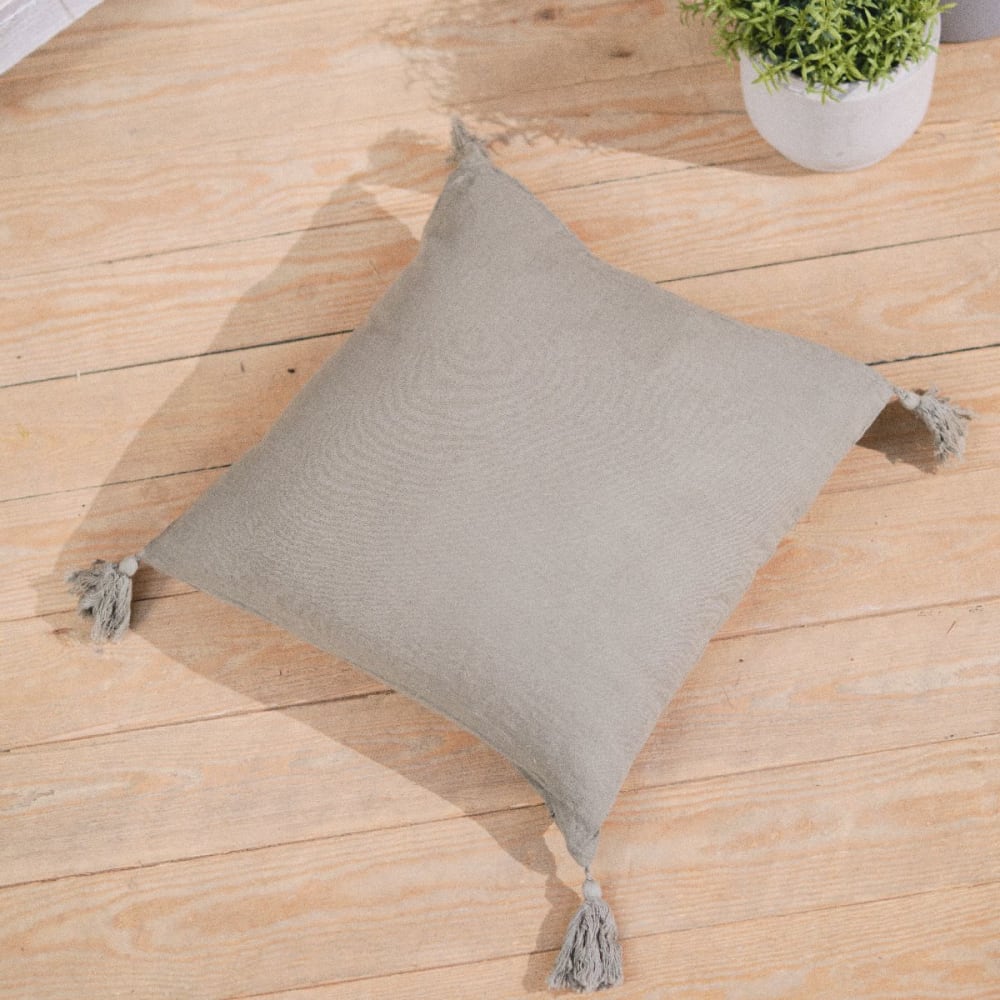 Coussin déhoussable à pompons uni gaze de coton  40x40 cm Vert