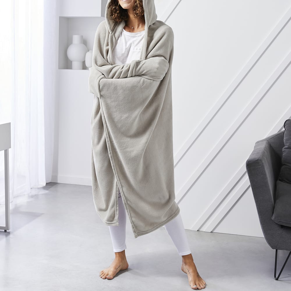 Plaid à capuche uni 165x115 cm beige - Maisons du Monde