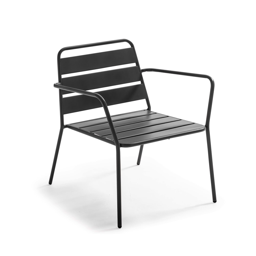 Fauteuil de jardin bas en métal gris anthracite