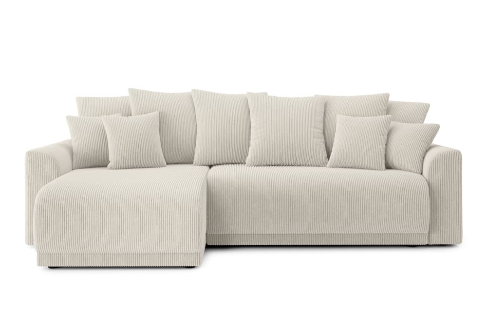 Canapé d'angle convertible en velours côtelé 4 places beige