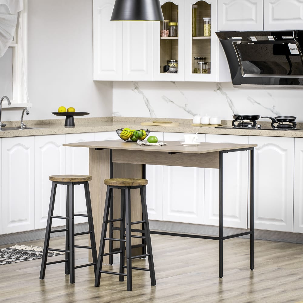 Table de bar extensible design industriel métal noir aspect bois gris