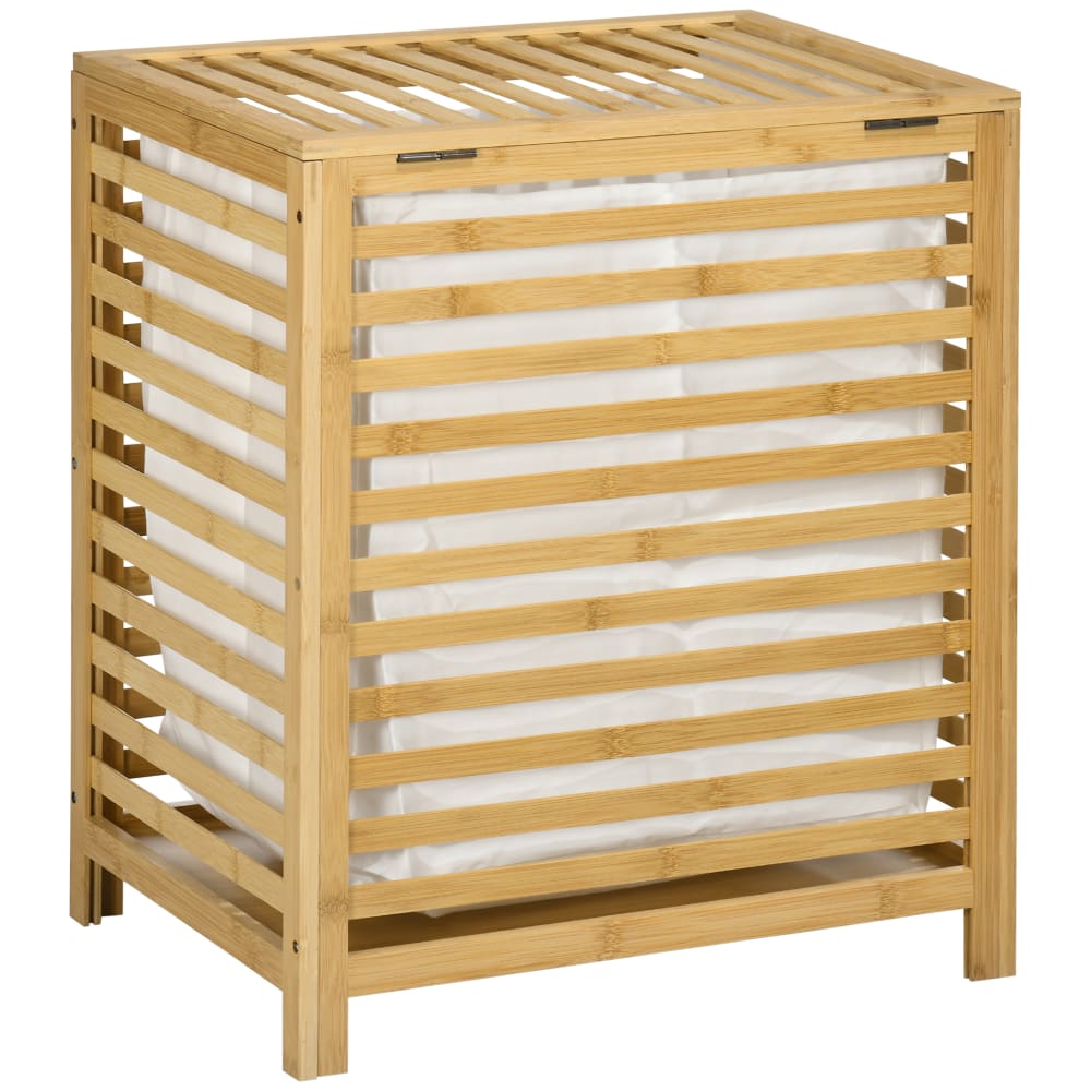 Homcom Wäschekorb mit Stoffbeutel & Bambusdeckel Beige Bambus