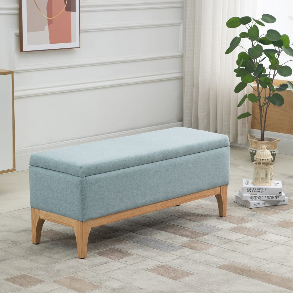 Banquette coffre de rangement 2 en 1 style scandinave tissu vert d'eau - Maisons du Monde