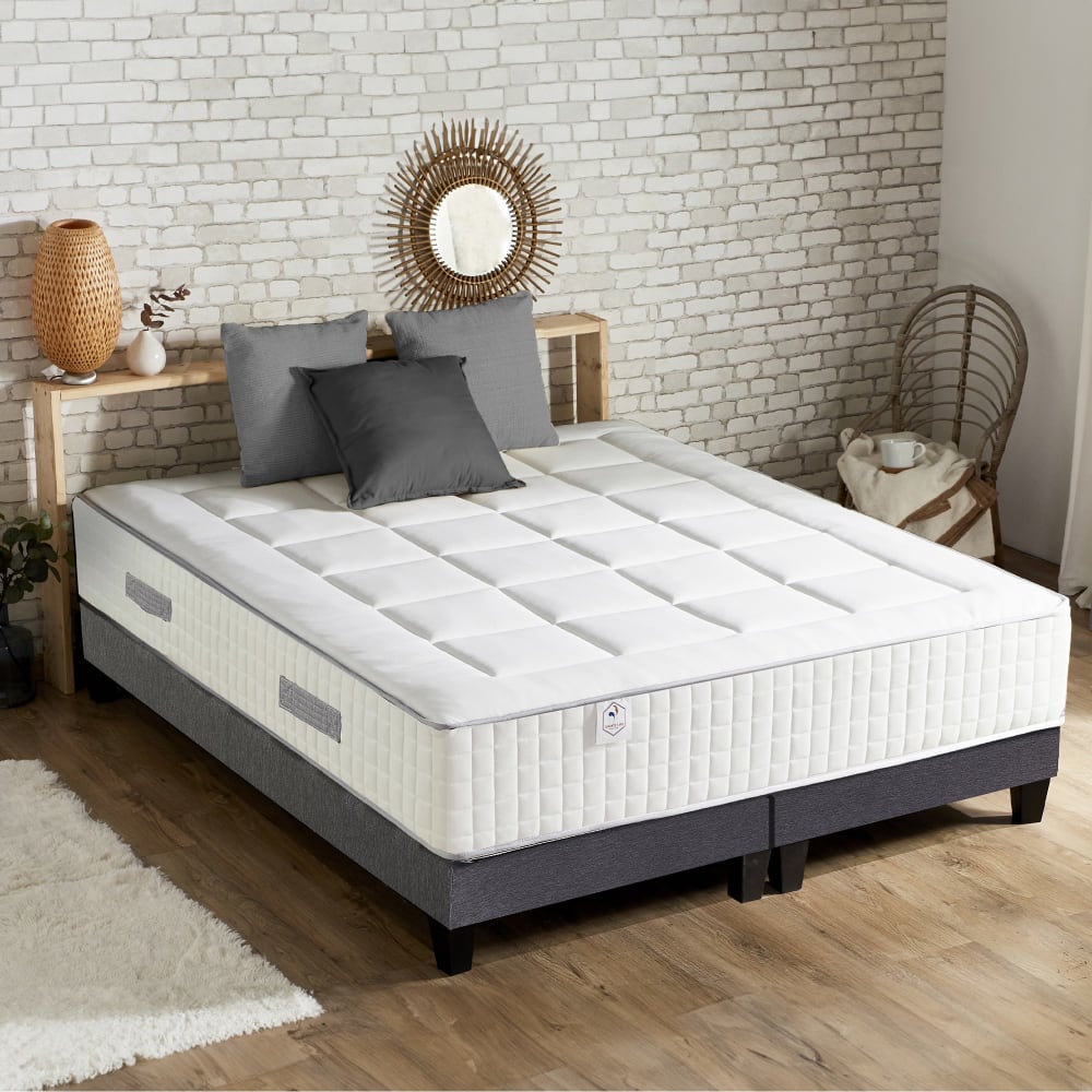 Pack matelas ressort et visco et 2 sommiers couette oreiller 180x200