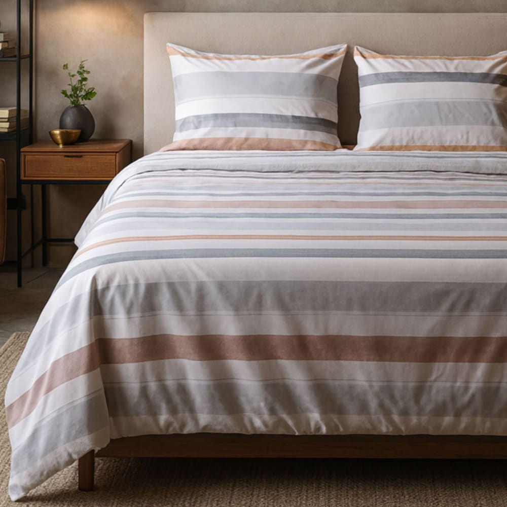 Funda nórdica 3 piezas algodón 100% rayas naranja - cama 135 cm
