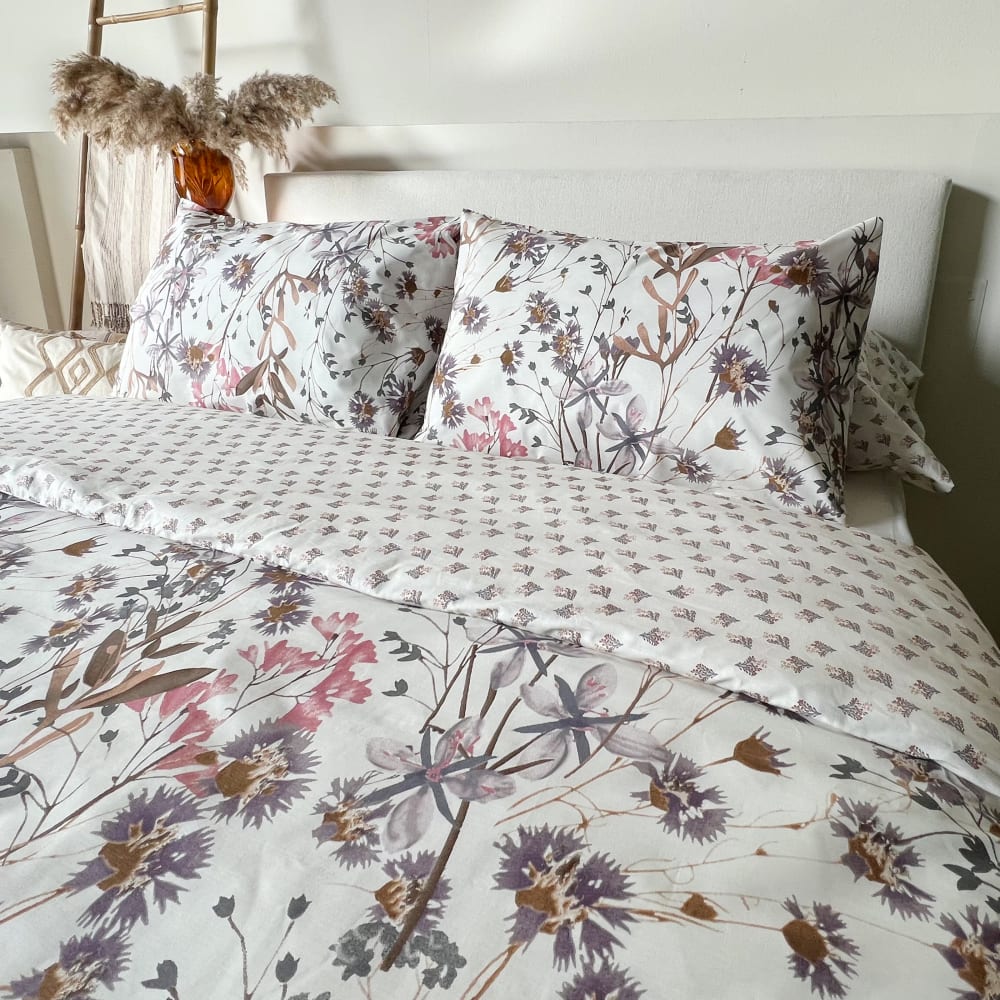 Funda nórdica 2 piezas algodón 100% flores violeta cama 90 cm - Maisons du Monde