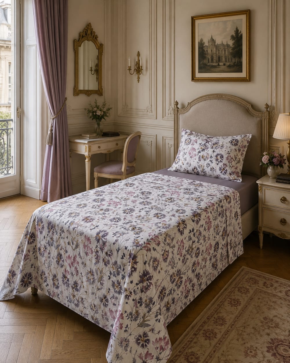 Juego de sábanas algodón 100% 3 piezas flores violetas - cama 90 cm - Maisons du Monde