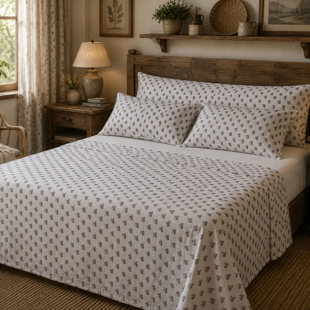 Juego de sábanas algodón 100% 3 piezas flores pequeñas - cama 135 cm
