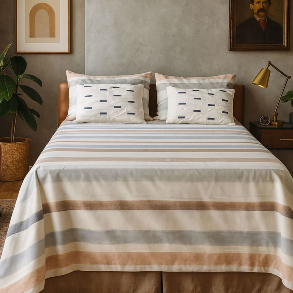 Juego de sábanas algodón 100% rayas terracota 3 piezas cama 135 cm