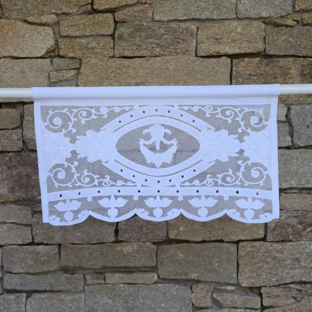 Mantovana con ricamo su rete 60X31 CM - Modello Classico chic - Bianco - Cotone