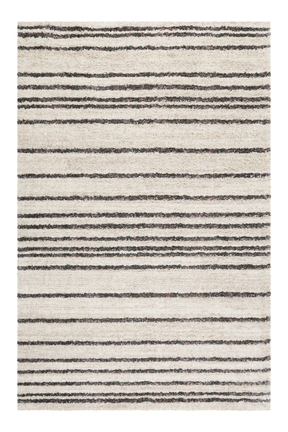 Tapis à poils longs rayé beige chiné et gris 160x225
