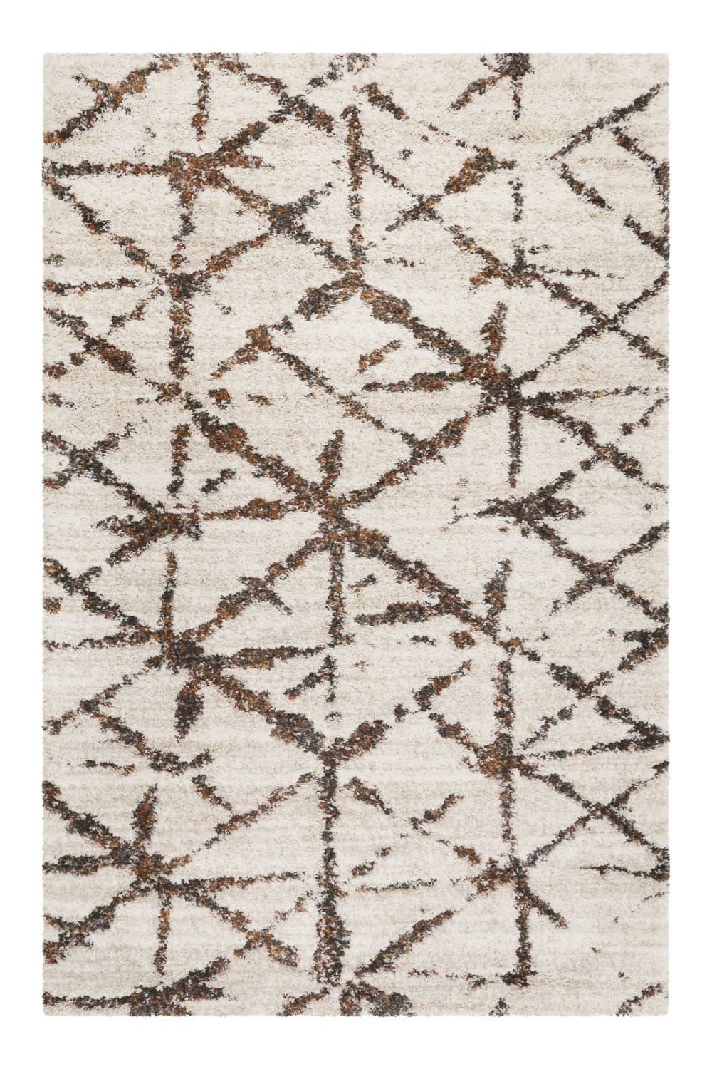 Tapis à poils longs design géométrique beige chiné et brun 80x150