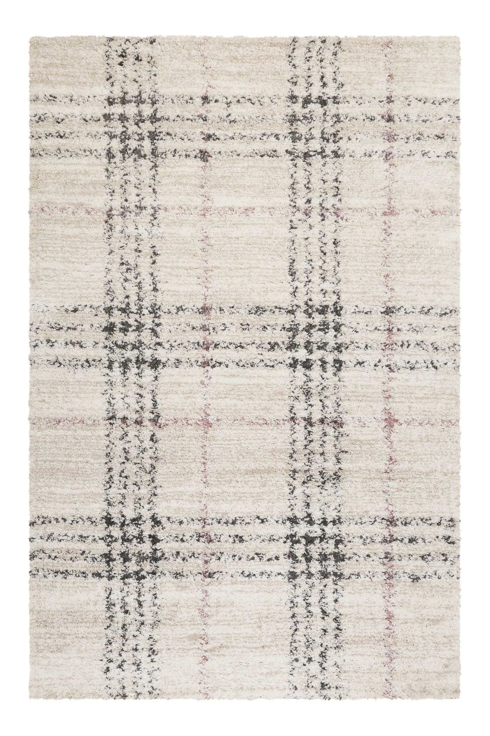 Tappeto a pelo lungo tartan beige e grigio 133x200 - Modello Vintage - Bianco - Öko-Tex Zertifikat - PES - Poliestere