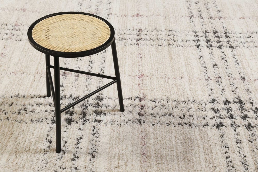 Tapis à poils longs tartan beige et gris 133x200 — vue 3
