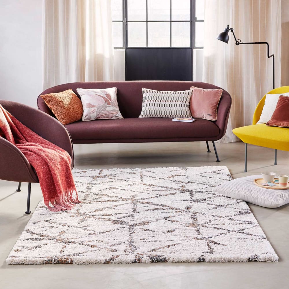 Tapis à poils longs design géométrique beige chiné et brun 133x200 — vue 3