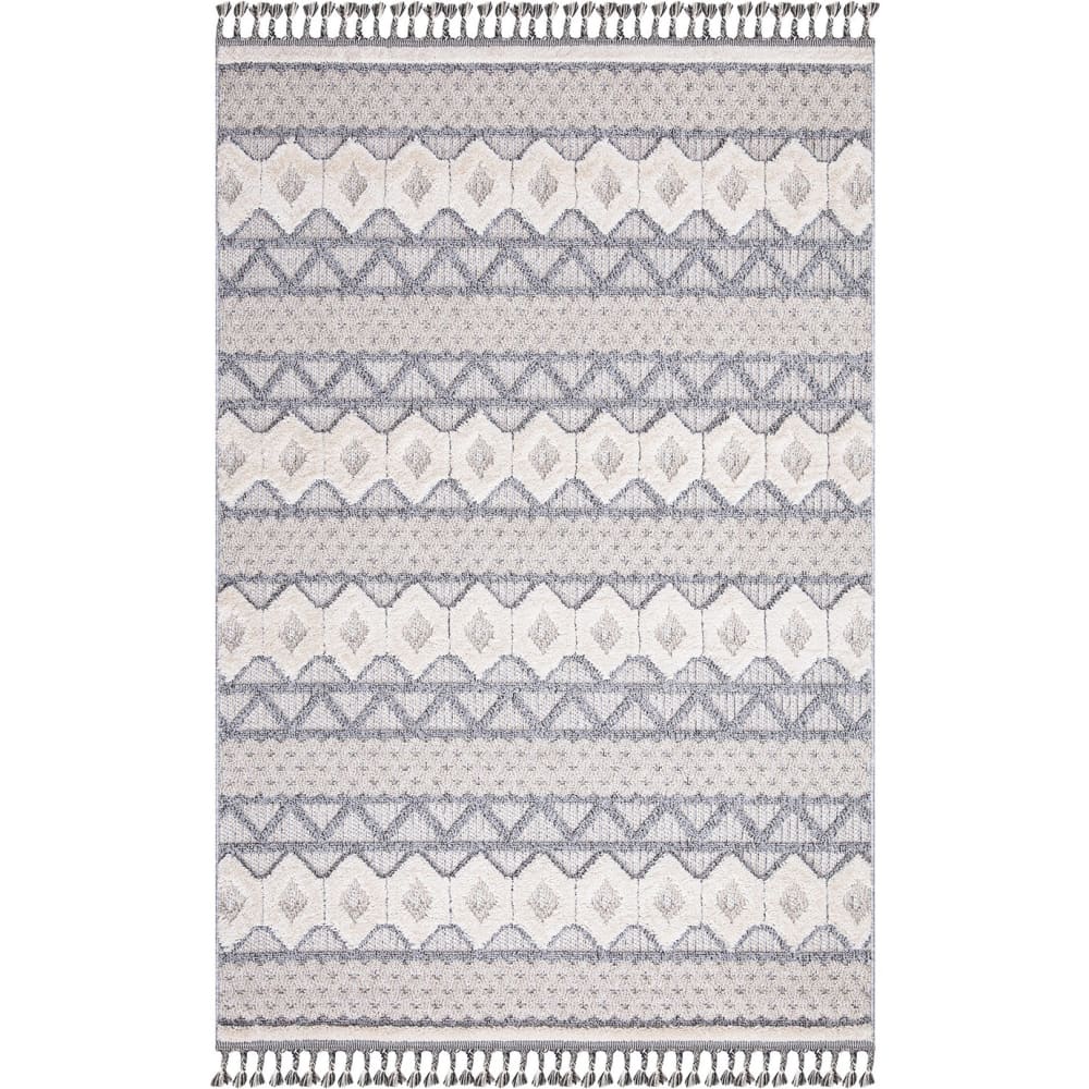 Tapis Boho Chic à franges tressées Gris,Crème 120x170cm