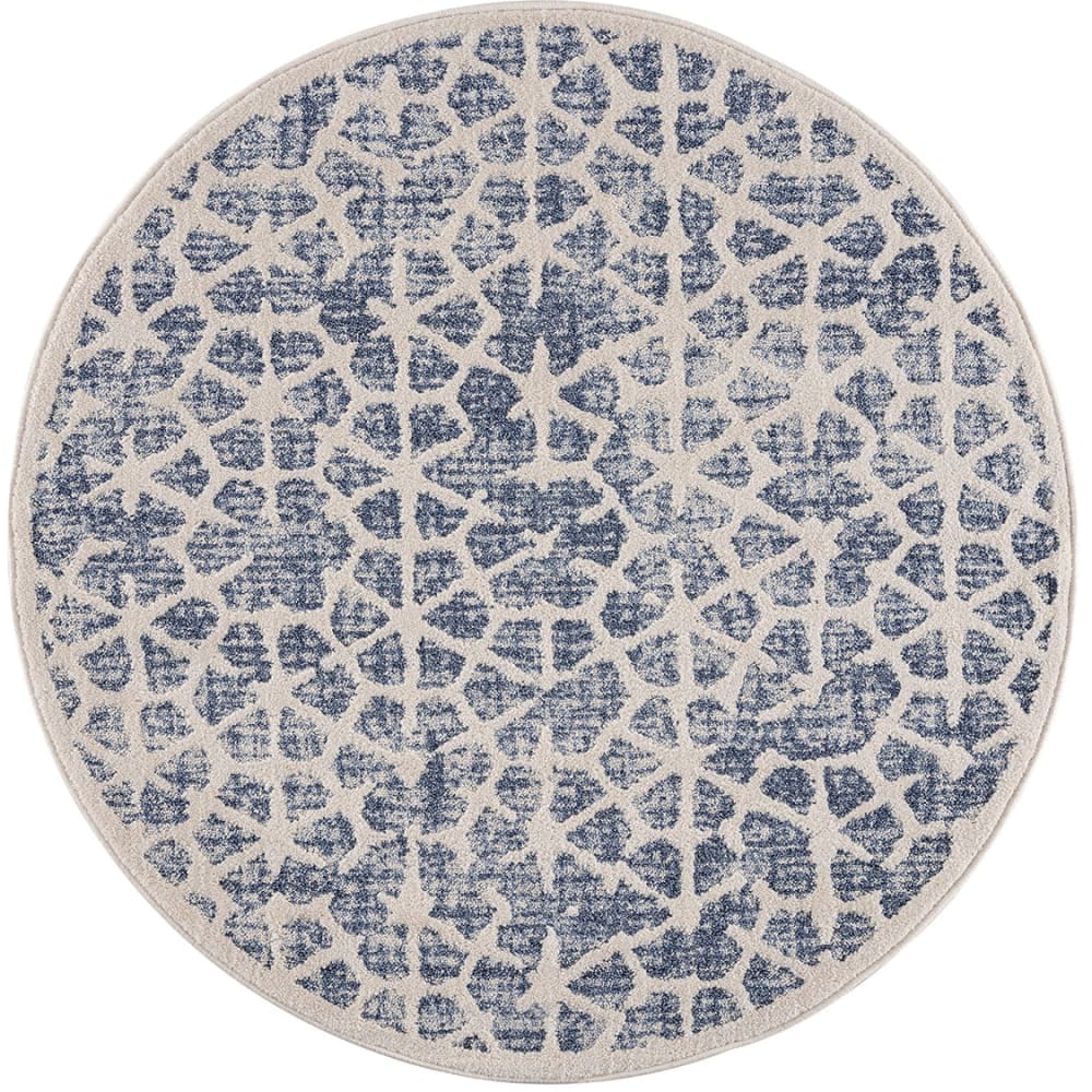 Tapis rond scandinave tressées bleu et crème 200x200cm