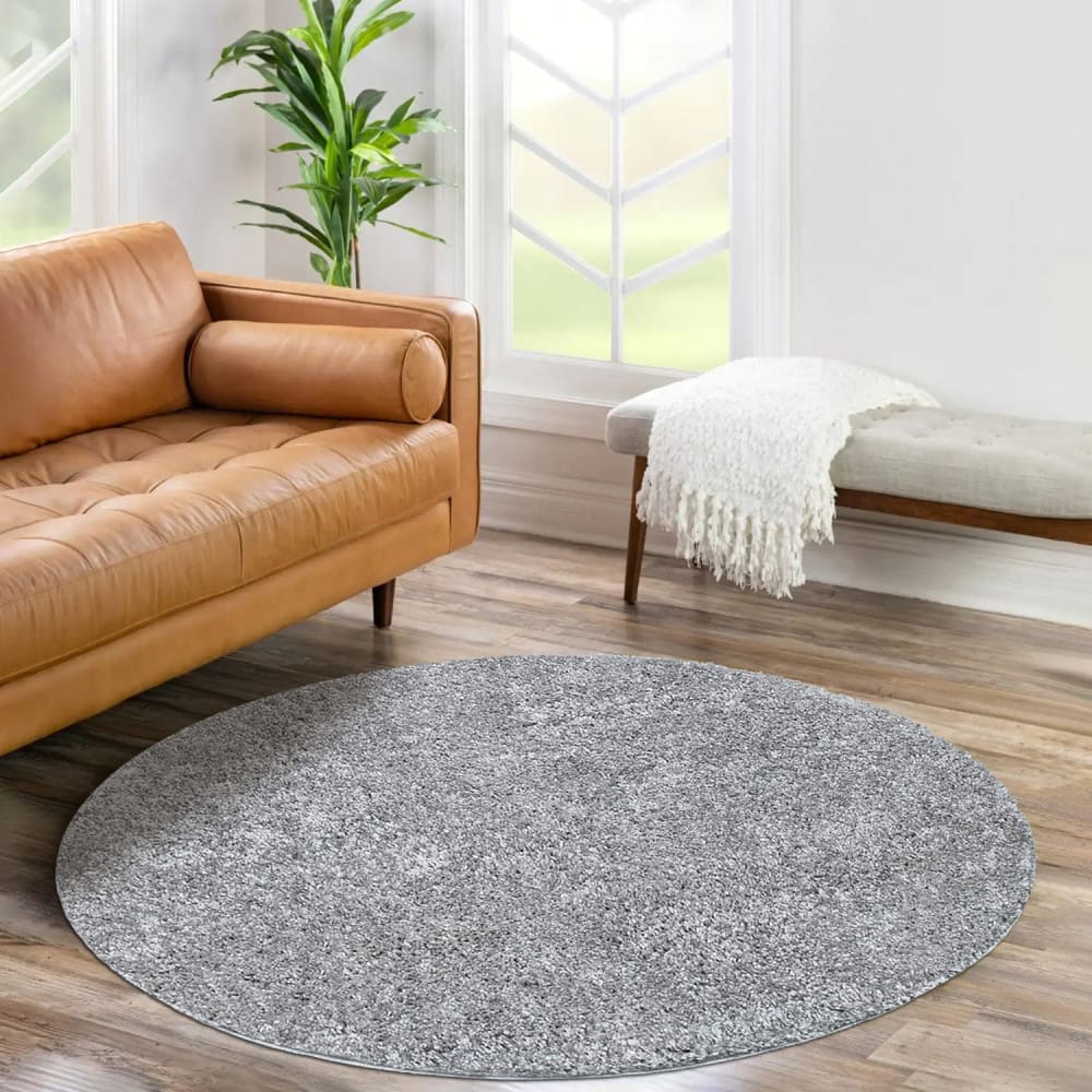 Tapis à Poils Longs Rond SOFTY Gris Souris 200x200cm