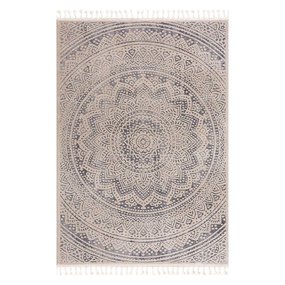 Tapis scandinave à franges tressées crème et gris 120x170cm