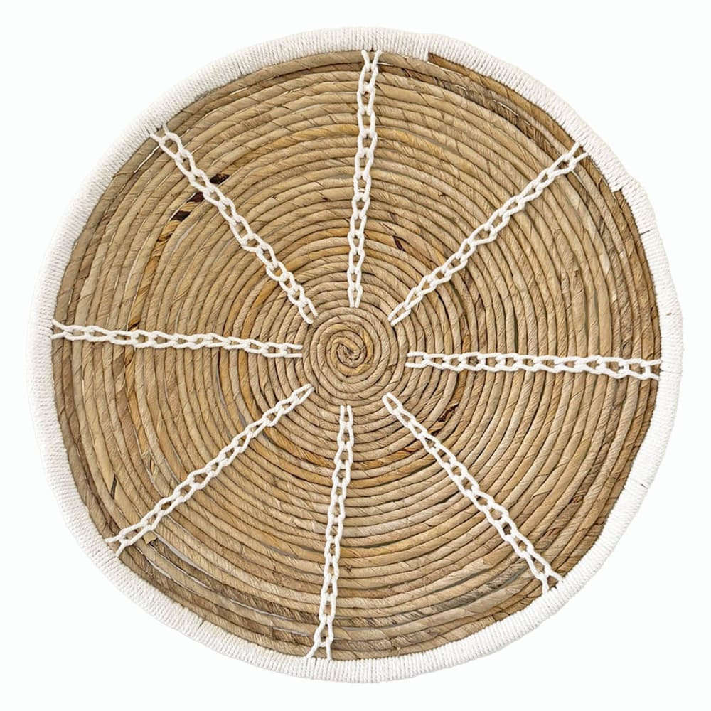 Plato decorativo de pared fibra natural y algodón blanco 45cm