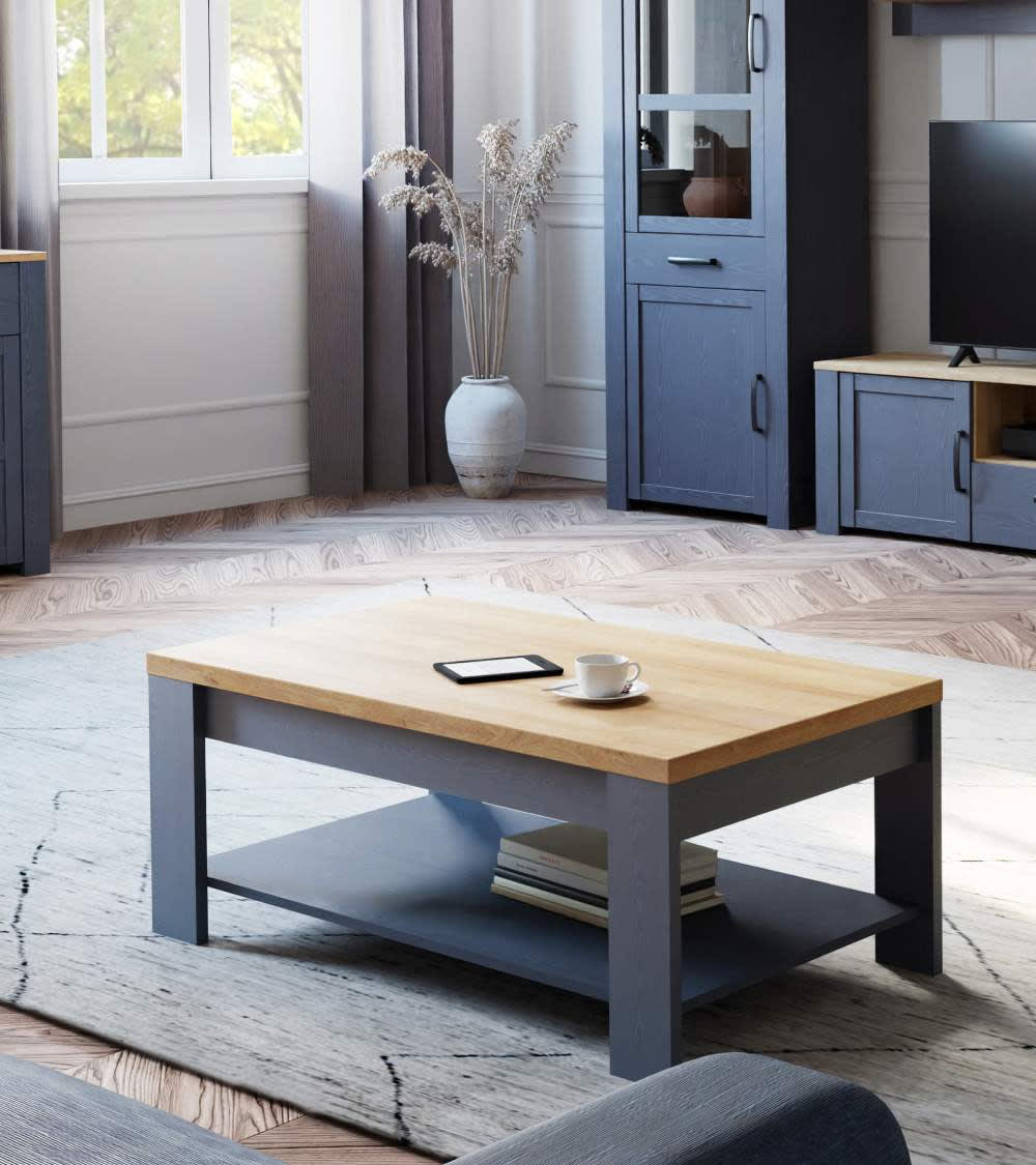 Mesa centro con revistero azul marino y roble riviera - Maisons du Monde