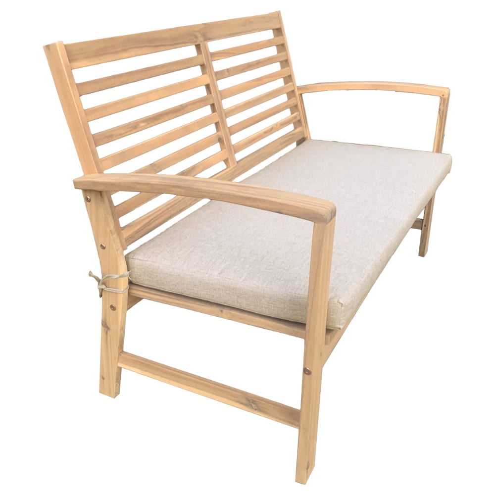 Salon de jardin 4 places en acacia avec coussins sable - Maisons du Monde